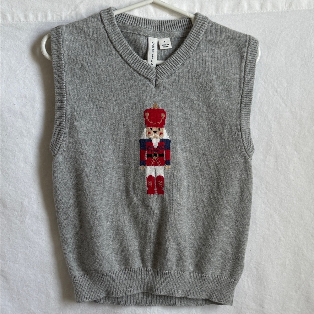 Janie and Jack Gray Sweater Vest with Nutcracker Design